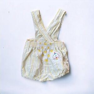Vintage “Offspring” 18M white + pale yellow clown bubble shorts romper